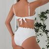 Women's White Pearl Strap Scalloped Edge High Waist Bikini Set Two-Piece Swimsuit