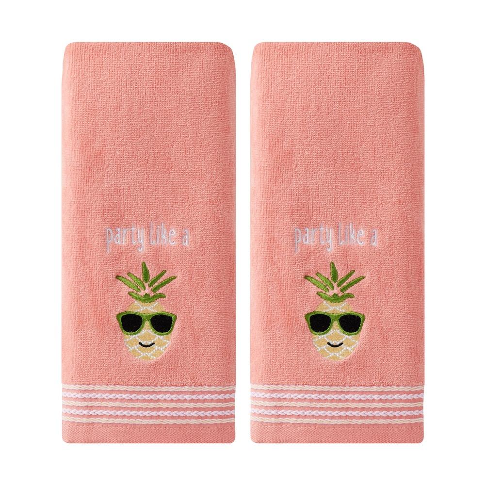 Tropical Pineapple Hand Towel Set 2 Piece Cotton Plush Fun Washroom Decor Embroidered Novelty Towels