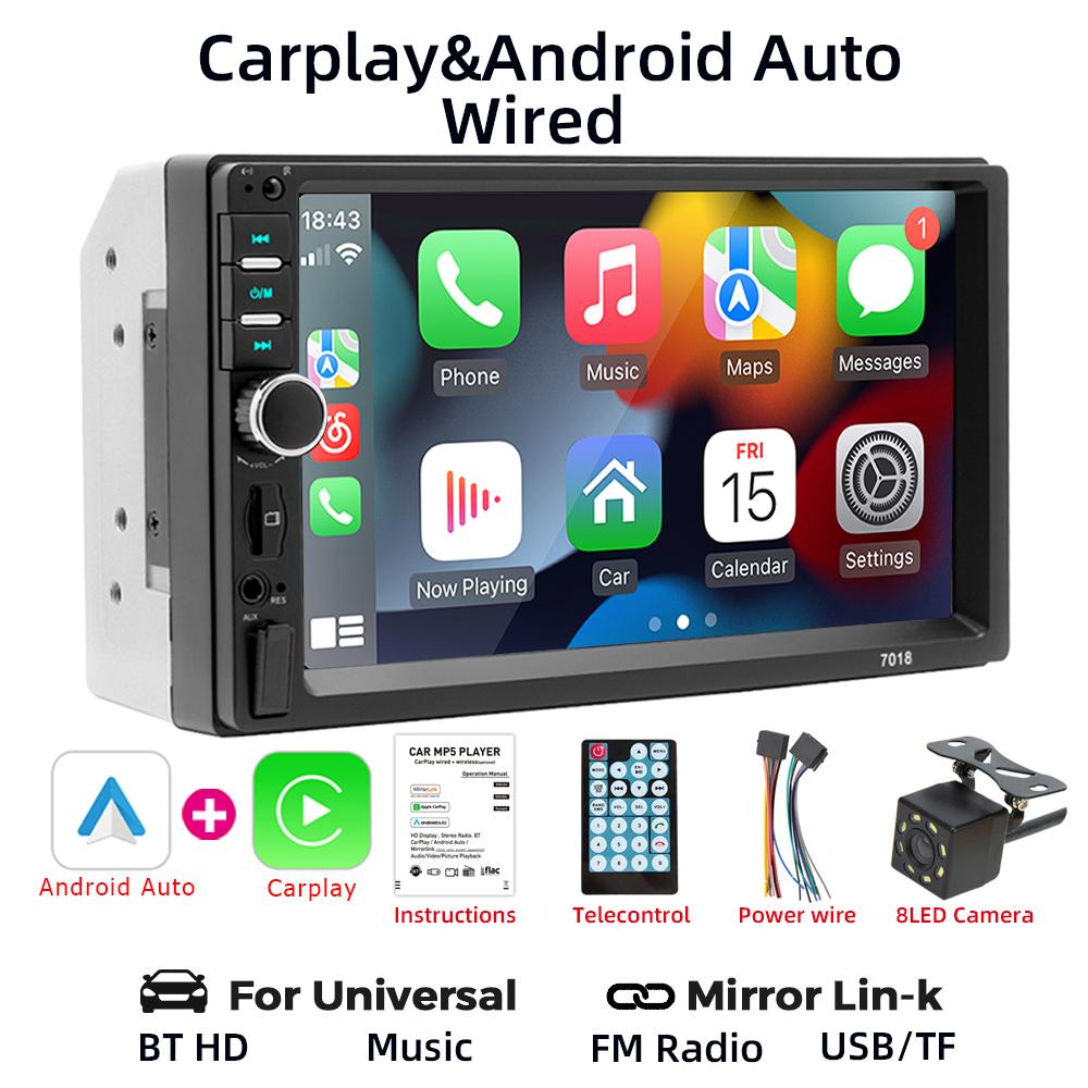 HIPPBQCC 2 Din Car Radio 7" HD Stereo Receiver Audio MP5 Multimedia FM USB TF Player With Carplay Android Auto And Mirror Link