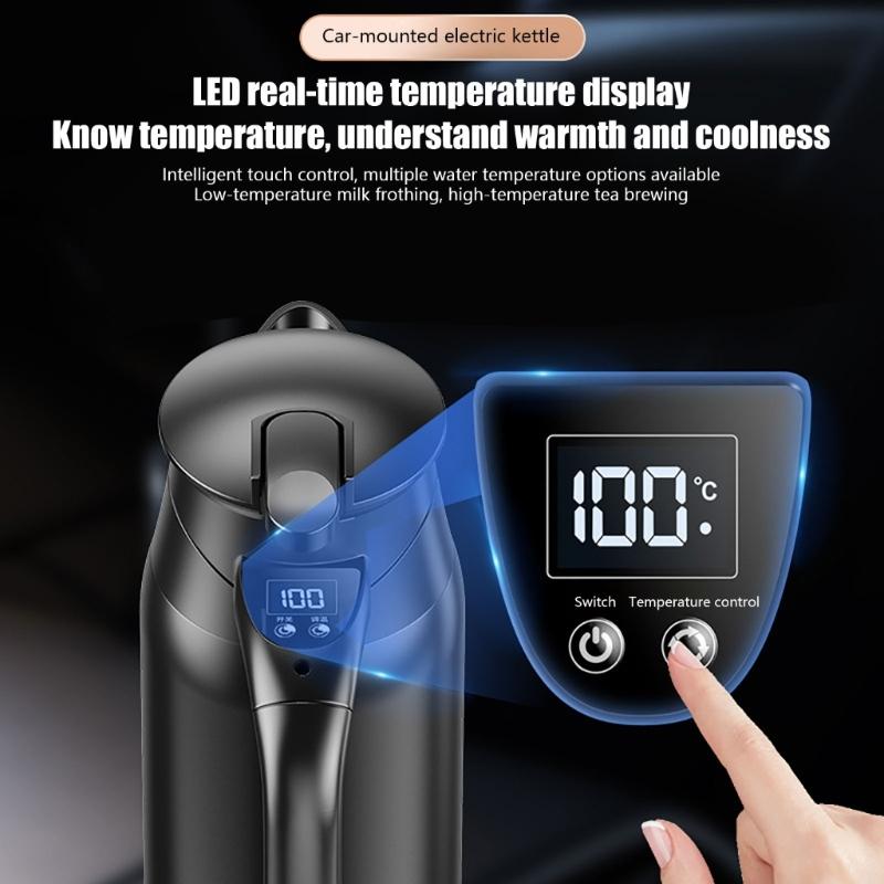 Elektrischer Wasserkocher mit hoher Kapazität für das Auto, 800 ml, mit digitaler Temperaturregelung, doppelwandiger Isolierung, 12V 24V Universal