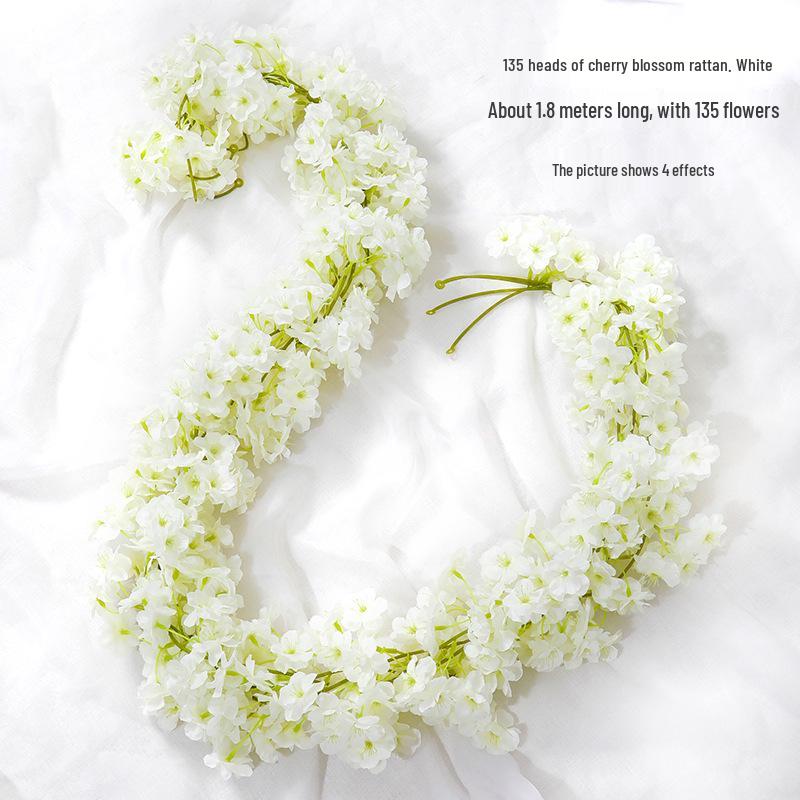 Artificial Cherry Blossom Vine – Silk Floral Decoration for Indoor Ceilings and Air Conditioning Water Pipe Covers