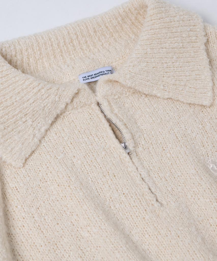 SOME PLACE Washable Half Heart Logo Embroidered Half-Zip Knit Oversized [Beige]