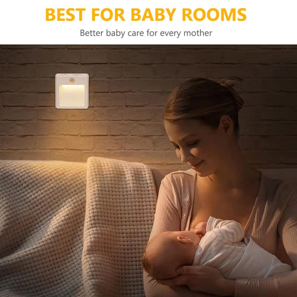 Motion Sensor Night Light Auto Dusk To Dawn Dimmable Wireless Sensor Warm White LED Nightlight for Kids Bedroom