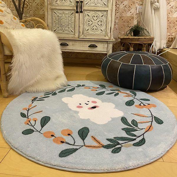 Retro Round Carpet Thickened Bedroom Bedside Carpet Computer Chair Dirt Resistant Cartoon Washable