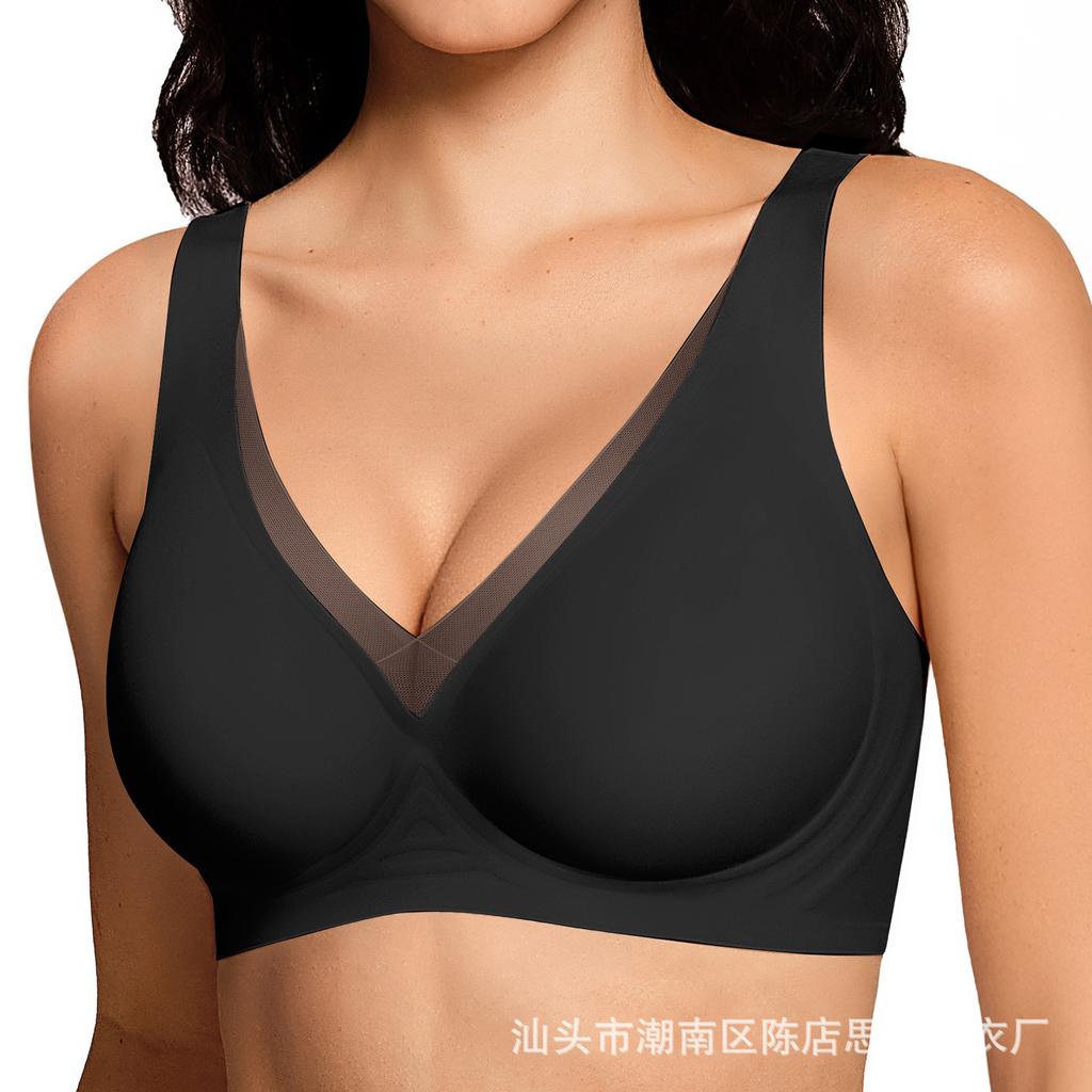 Deep V Seamless Wirefree Bra Push Up Thin Smooth Women's Lace Trim Adjustable Comfortable Breathable