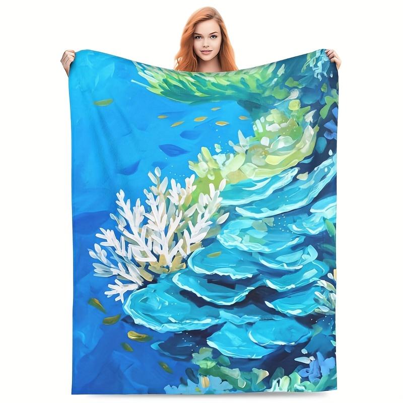 

Painted with a blue pond pattern Flannel printed blanket suitable for all seasons suitable for living room office sofa travel 75x100cm