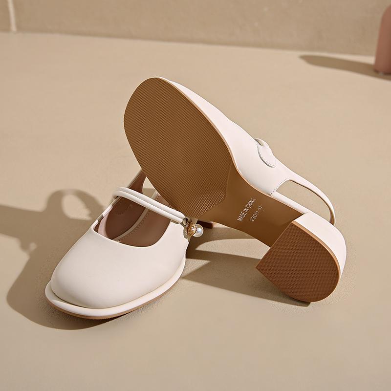 2025 Summer New Women's Mary Jane Shoes High Heel Fairy Tale Style Slip-On Match Skirts French Thick Heel Single Shoes Round Toe