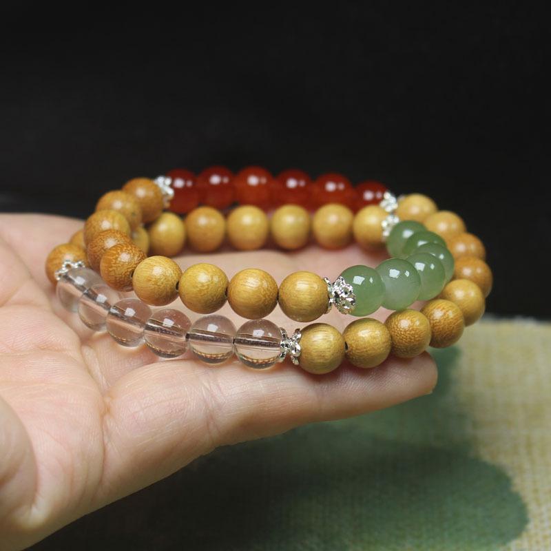 Sandalwood 8mm Double Wrap Bracelet Chinese Style Colorful Beads Fashion Jewelry Gift