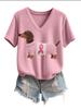 Phoenix Velvet Women's Plus Size V-Neck Knitwear - Cartoon Print Short Sleeve for Spring/Autumn.