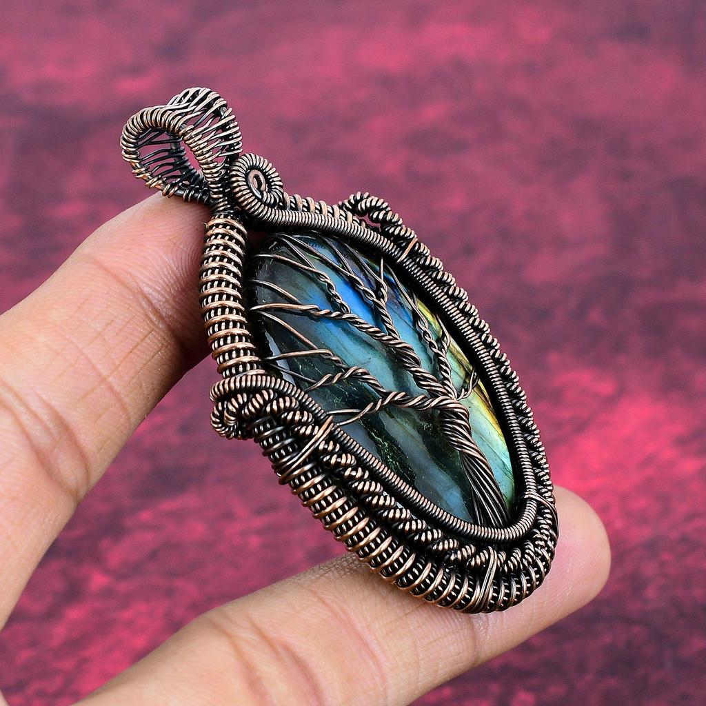 Tree Of Life Labradorite Pendant Gemstone Pendant Copper Wire Wrapped Jewelry