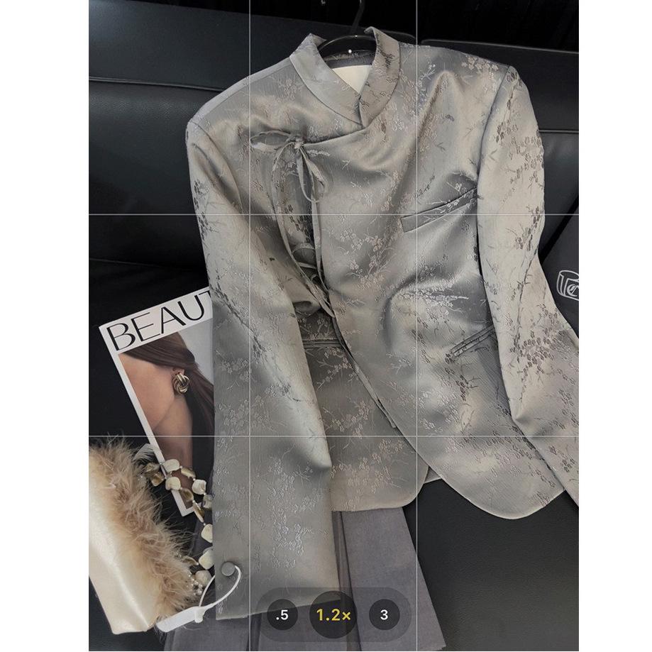 Женское пальто большого размера с воротником-стойкой в китайском стиле с жаккардовым узором - Весна/Осень