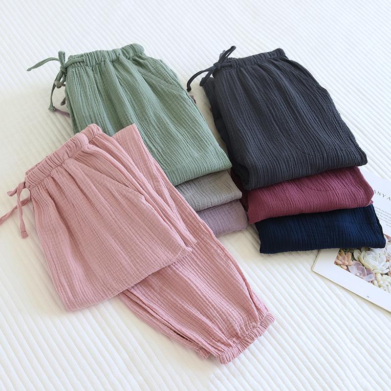Unisex Cotton Gauze Pajama Pants - Soft, Simple, Plus Size, Perfect for Spring & Summer