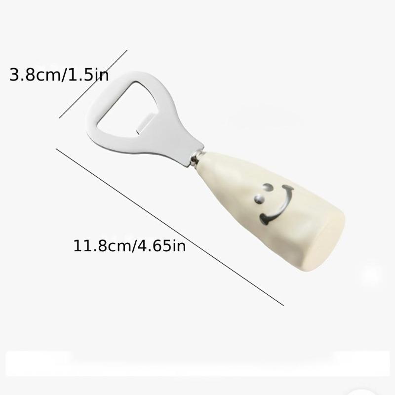 Cute Smiley Face Beer Bottle Opener, Plastic Handle Imitation Ceramic Handle, Standable Bottle Opener, Creative Stainless Steel Bottle Opener