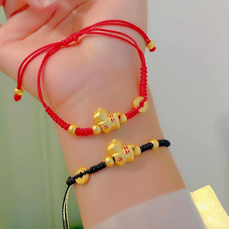 2026 Neues Jahr des Pferdes Rotes Seil Perlenarmband Chinesischer Stil Pferdejahr Glücksbringende Geflochtene Armbänder Neujahr Paar Freund Geschenke