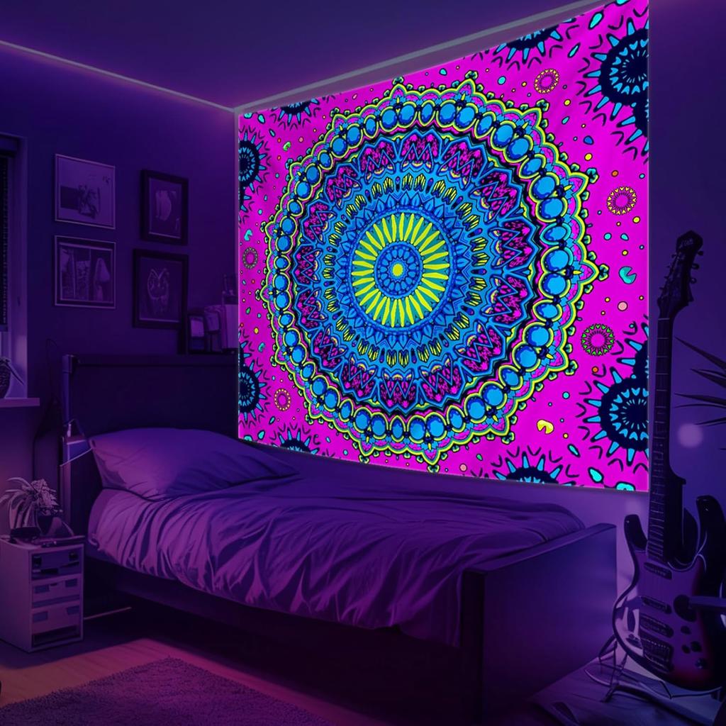 Vibrant Mandala Boho Tapestry Wall Hanging Decoration Psychedelic Ethnic Bohemian Print For Living Room Bedroom Festival Decor
