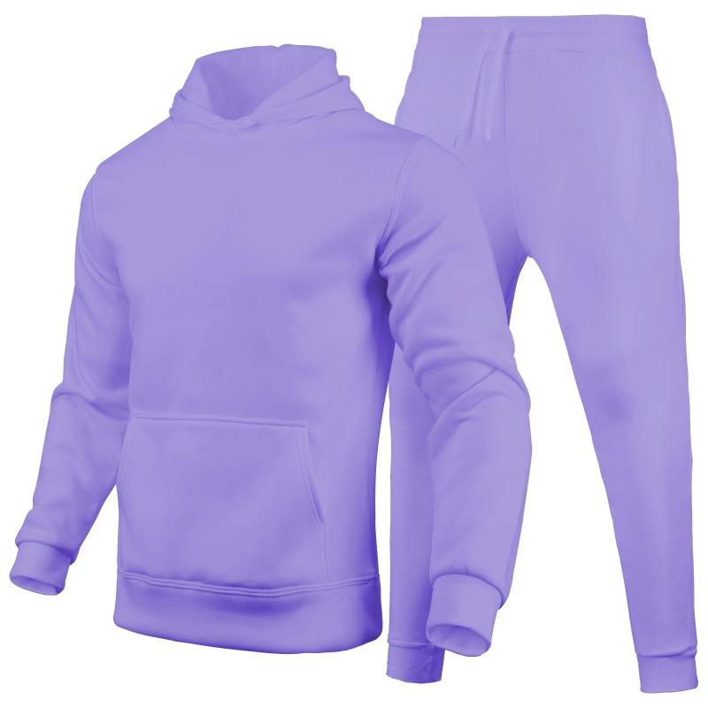 

Autumn Winter Men Casual Solid Color Suit Fleece Loose Sweatshirt and Sweatpants Two-piece Set XXXL фіолетовий