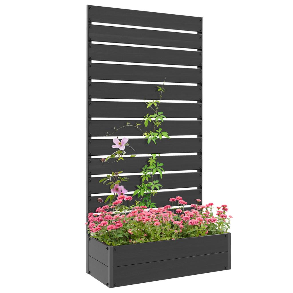 Raised Bed For Garden Planter With Trellis For Climbing Plants Vines Planter Box With Drainage Gap Black