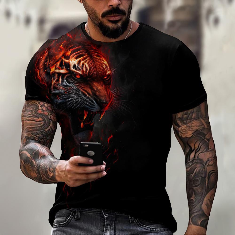 Men's T-Shirt Lion Pattern Man T Shirt Summer Short Sleeve Top Round Neck Y2k Clothes T-Shirts for Men Breathable Men Clothing