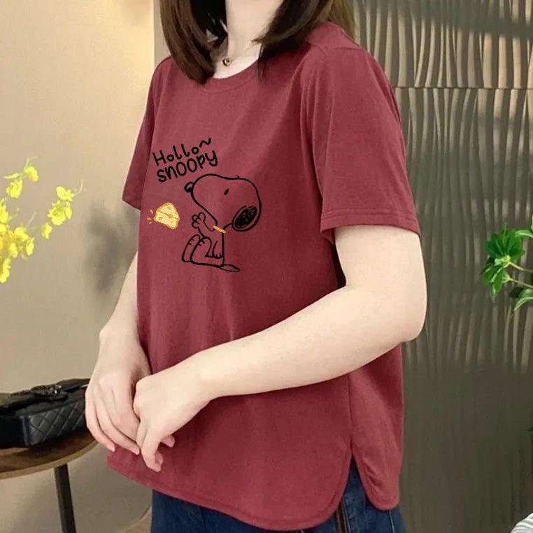 

Women s Snoopy Print Short-Sleeve T-Shirt: Stylish, Casual, Summer Loose Fit, Versatile and Age-Reducing. 3XL