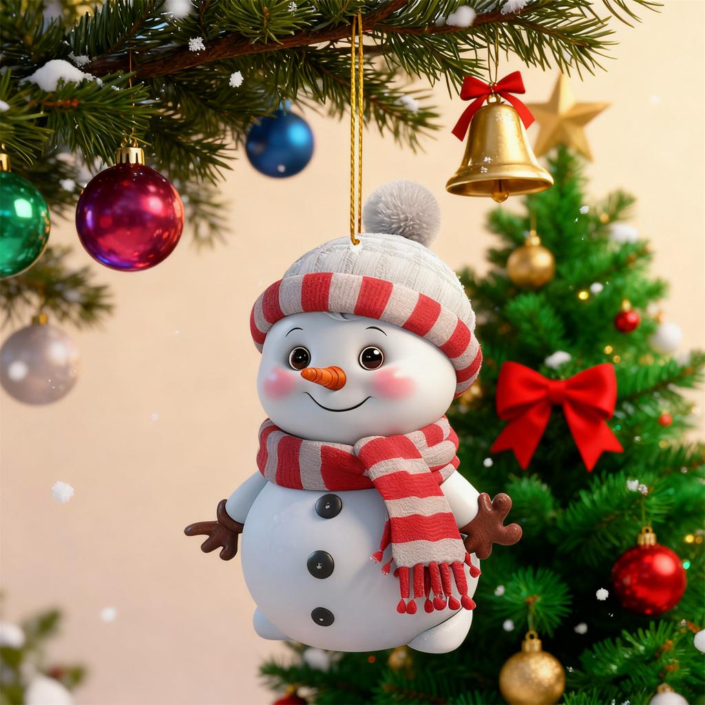 2D Flat Cute Snowman Car Ornament Christmas Tree Decor PVC Hanging Pendant For Home Office Holiday Decoration Gift