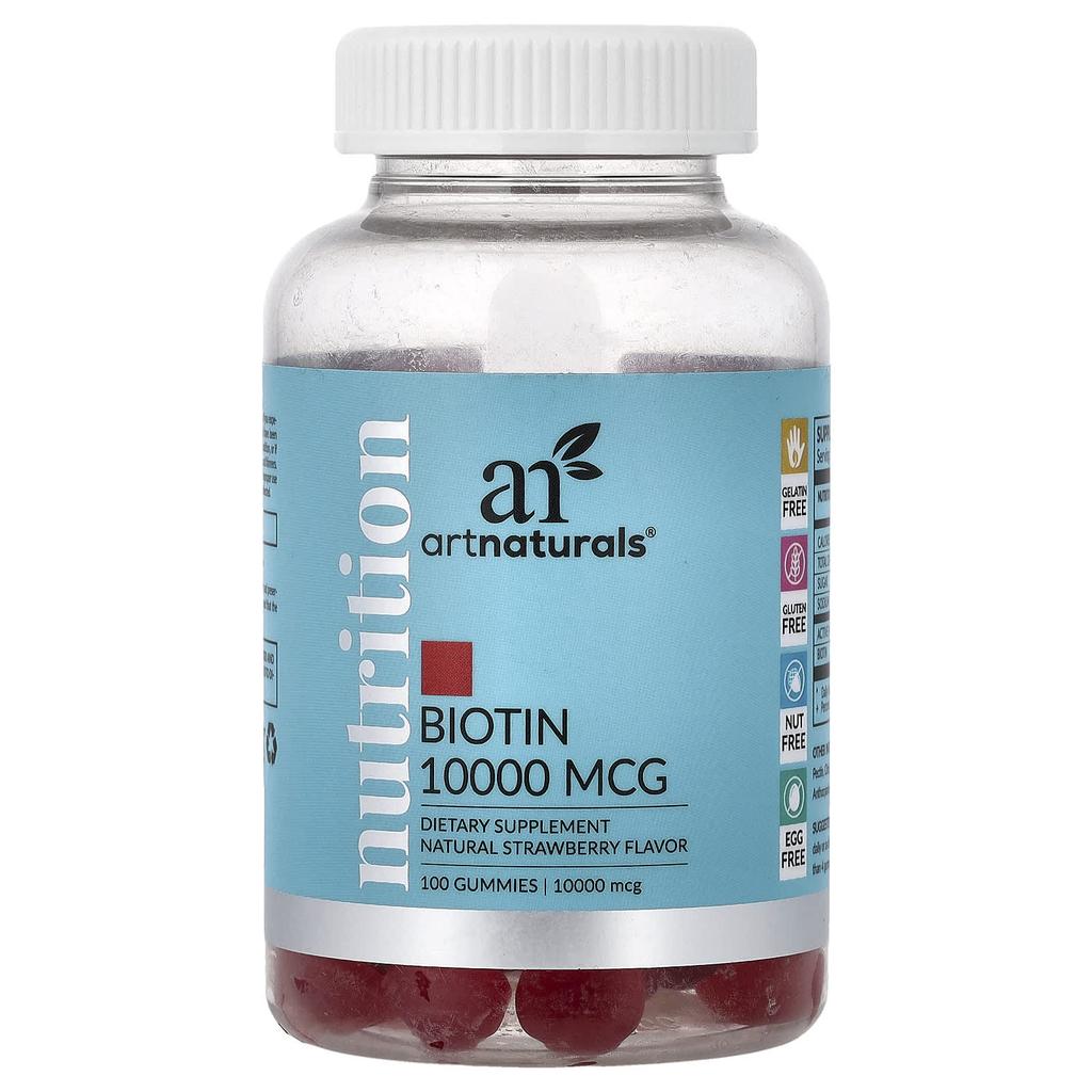 artnaturals, Nutrition, Biotin Gummies, Natural Strawberry, 100 Gummies (5,000mg per Gummie)
