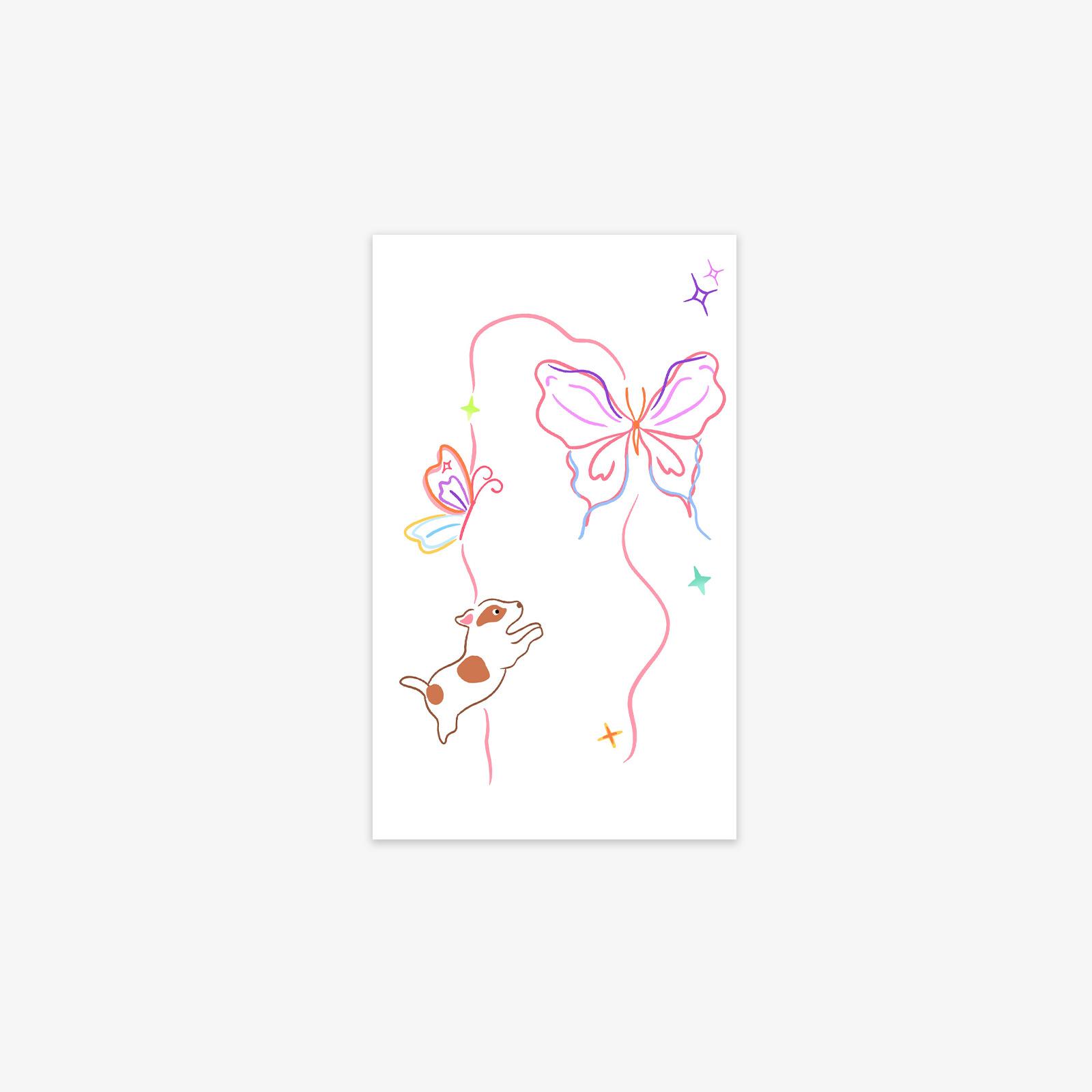 Simple Advanced Sense Personalized Dopamine Butterfly Puppy Tattoo Sticker 6*10