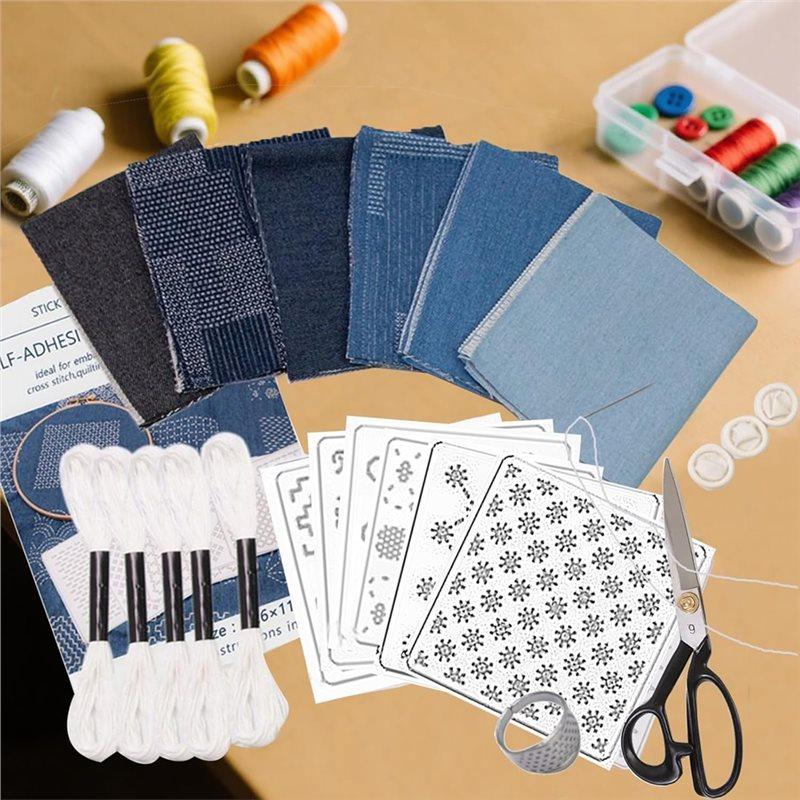 Für Handquilten Nähzubehör Sashiko-Set Für Anfänger Inklusive Garn, Wasserlösliche Muster Und Jeansstoff