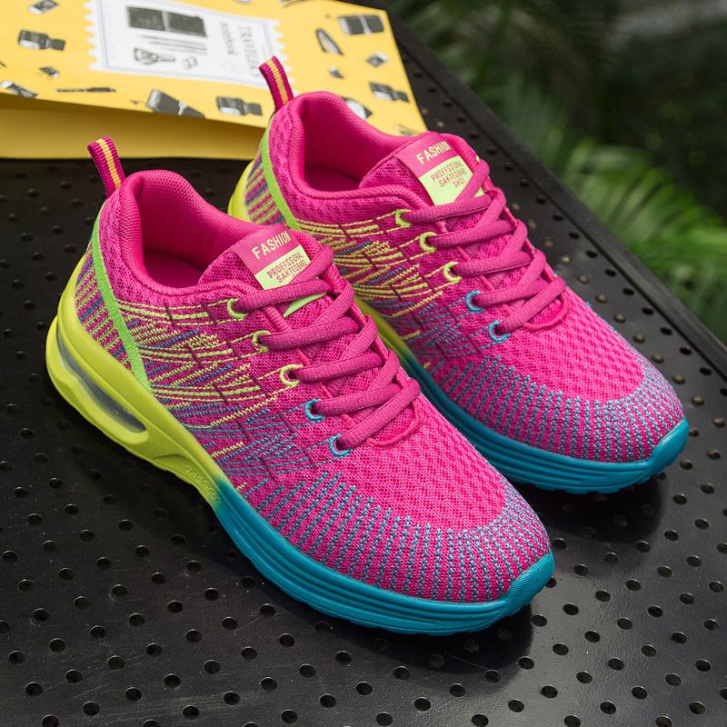 Women Spring Autumn Flyknit Court Shoes Casual Lace Up Outdoor Breathable Sports Shoes Anti Slip Height Increasing Air Cushion Running Shoe 35-42