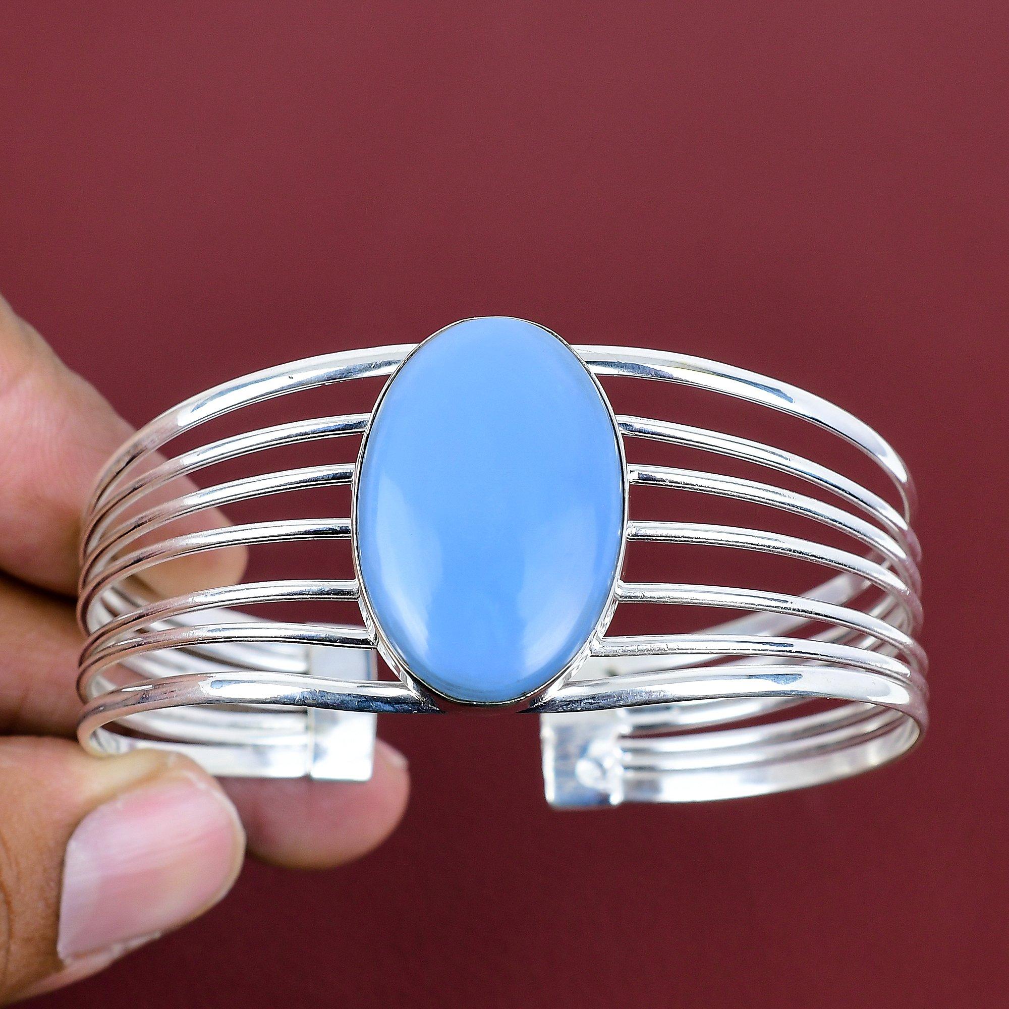 

Owyhee blue opal bangle handmade gemstone bangle 925 sterling silver cuff bracelet adjustable bangle latest design jewelry gifts for friend Adjustable