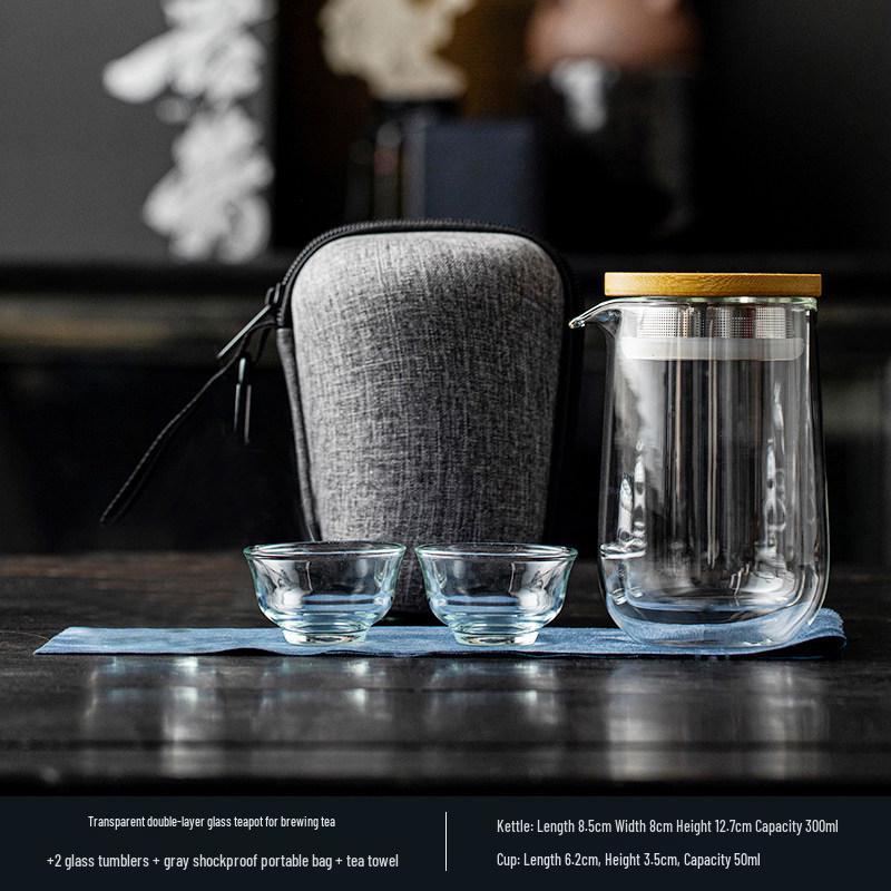 Double-Layer Transparent Glass Gong Dao Bei Tea Cup - Portable Heat-Insulating Kung Fu Tea Set