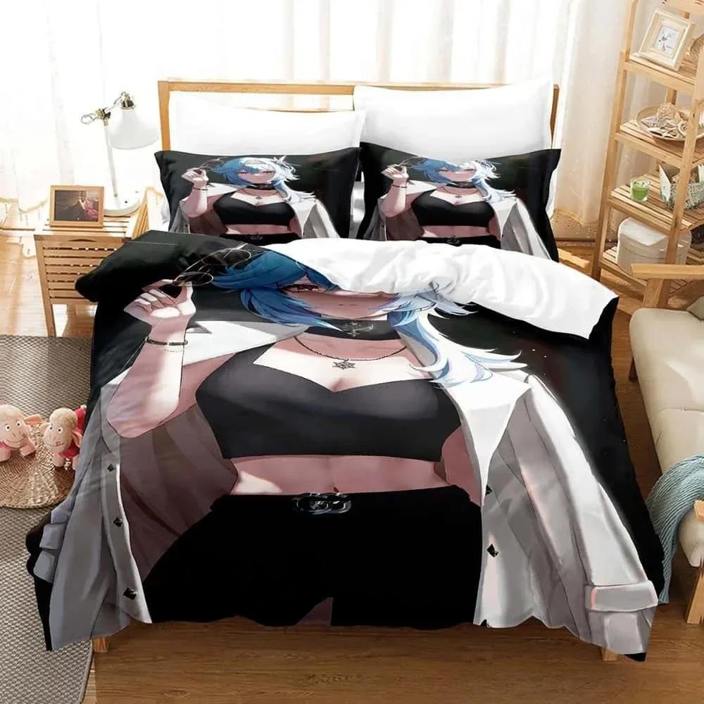 Kawaii Anime Genshin Impact Eula Lawrence Bedding Set Print With Pillowcase Bed Duvet Cover Single Double Queen Super King Size