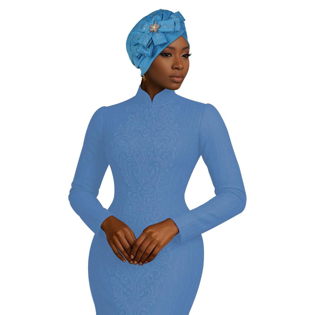 New African Rhinestone Flower Casual Hijab Hat 