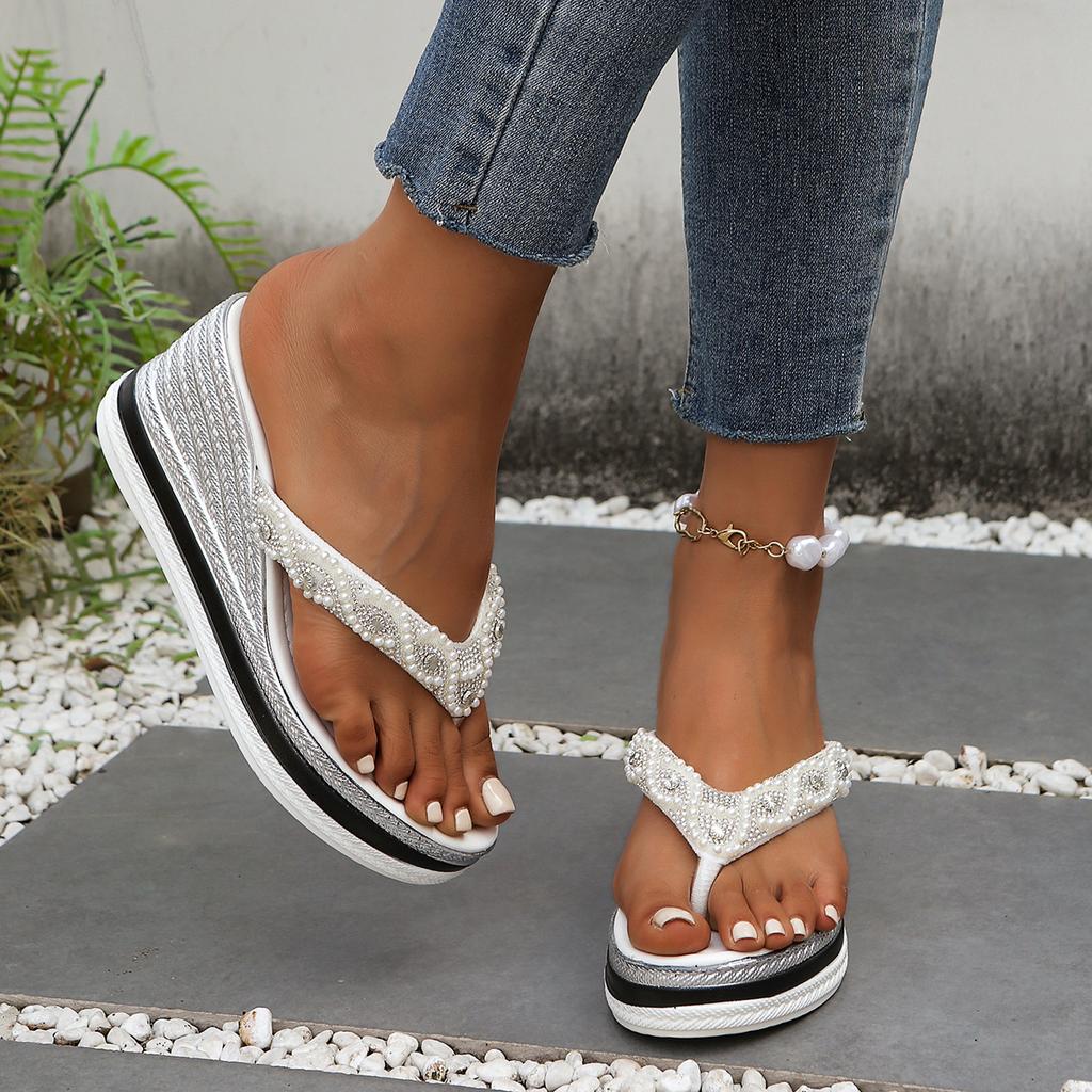 Comemore Roman Style Flip Flops Wedge Heel Sandals for Women Summer Chunky Platform Slippers Woman Thick Bottom Slides