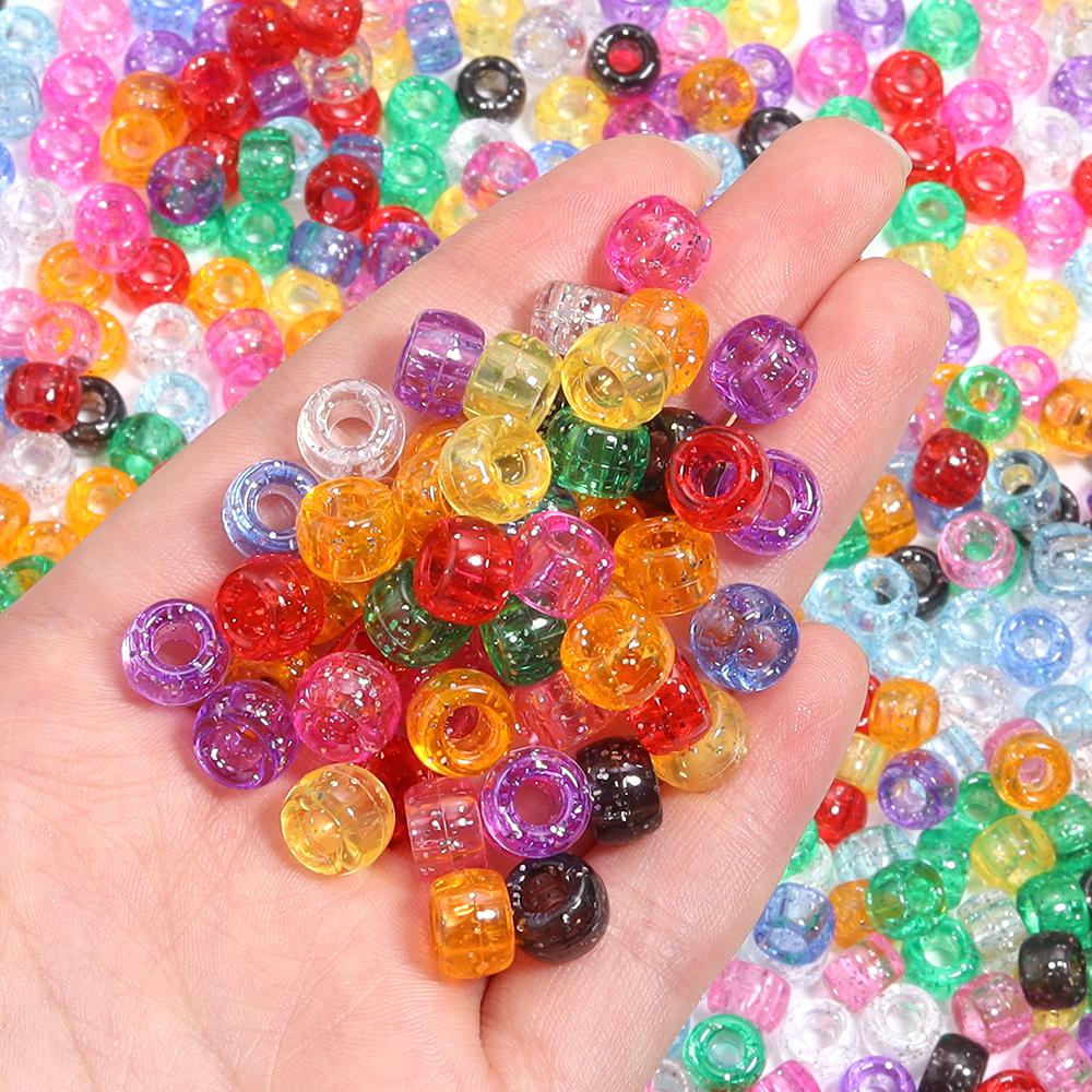 200pcs/lot Colored Acrylic Big Hole Beads For Jewelry Making Loose Spaced Round Bead DIY Bracelet Necklace Accessories Wholesale