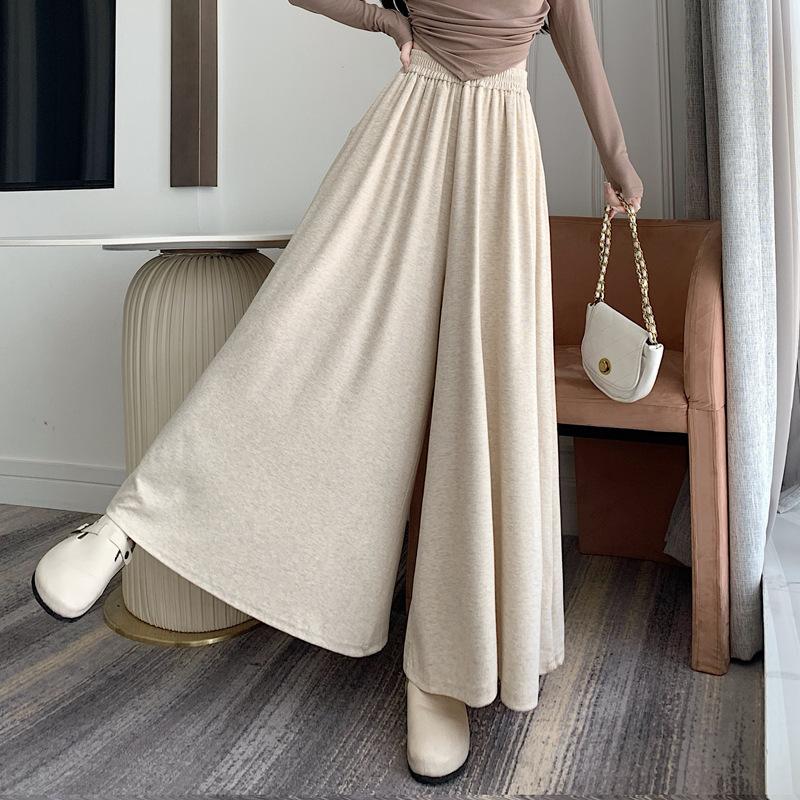 Autumn Winter Elastic High Waist Loose Casual Culottes Women Solid Elegant All-match Pantskirt Skirt