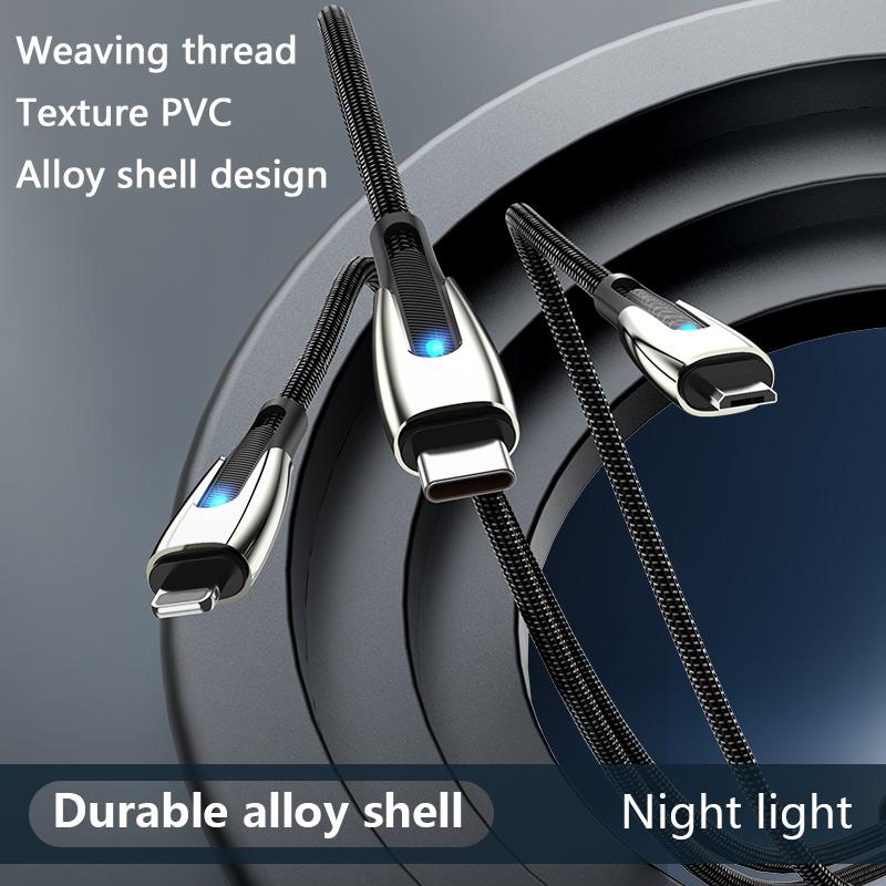 100W 3-In-1 Mobile Flash Charging USB Data Cable Suitable For iPhone 5-14 Huawei Type-C Super Fast Charging 5A Charging Cable