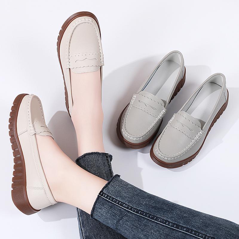 Weiche Mokassins für Damen zum Hineinschlüpfen, lässig, elegant, für den Sommer, atmungsaktives Leder, schwarze Mokassin-Schuhe