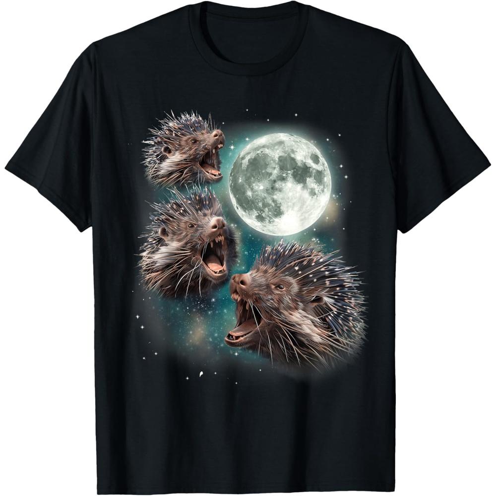 Three Porcupine Moon | Funny 3 Howling Quill Pig Parody Meme T-Shirt 4XL чёрный