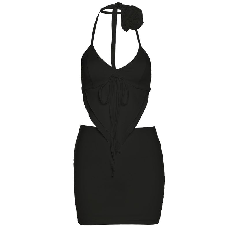 

# Sisjuly# Свежий отпускной стиль Асимметричный подол Сексуальный Сексуальный Топ на бретелях Мини Миди Платье Комплект Женский Black M