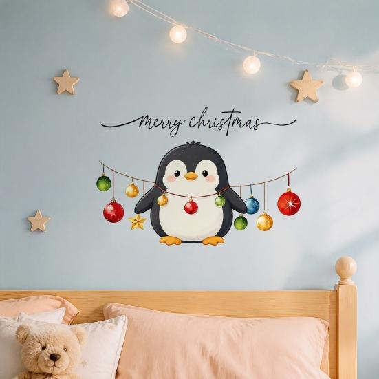 Christmas Atmosphere Wall Decor Cute Penguin Sticker, Merry Cartoon Animal Art Decal, Seasonal Home Improvement Supplies Removable Peel