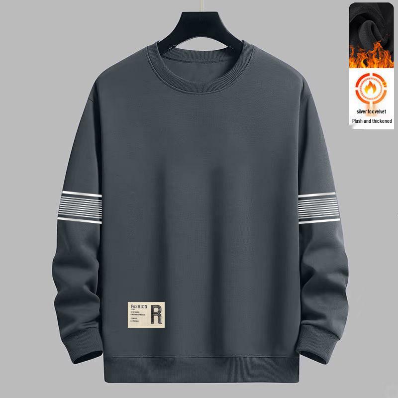 Men's Trendy Round Neck Printed Hoodie - Autumn/Winter, Loose Fit, Plus Velvet Long Sleeve Casual Pullover