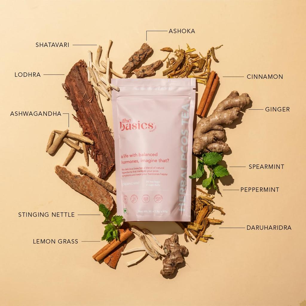 The Basics Woman Sabor Menta Verde - Infusión Equilibrante Hormonal con Canela, Raíz de Jengibre, Shatavari, Ashwagandha y Hoja de Ortiga - Suplemento Herbal
