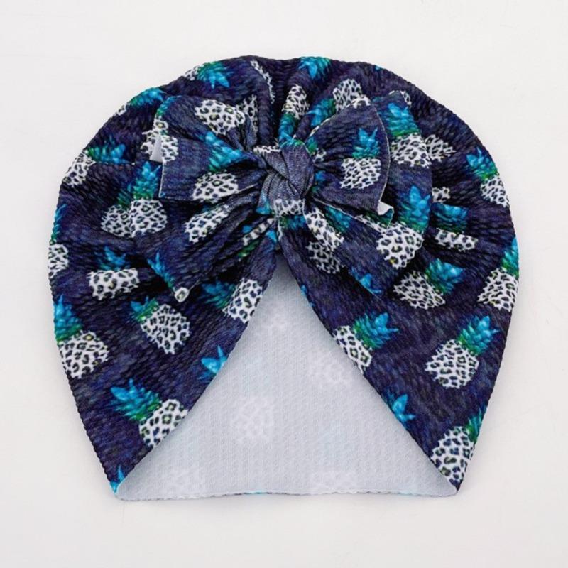 Neue Kinder-Knotenmütze, niedliche kreative bedruckte gerippte Schleifenmütze, Baby-Schlupfmütze