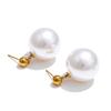 Yhpup 20*20mm Big Simulated Pearls Round Drop Earrings Vintage Stainless Steel Daily Wear Korean Jewelry Wholesale Waterproof