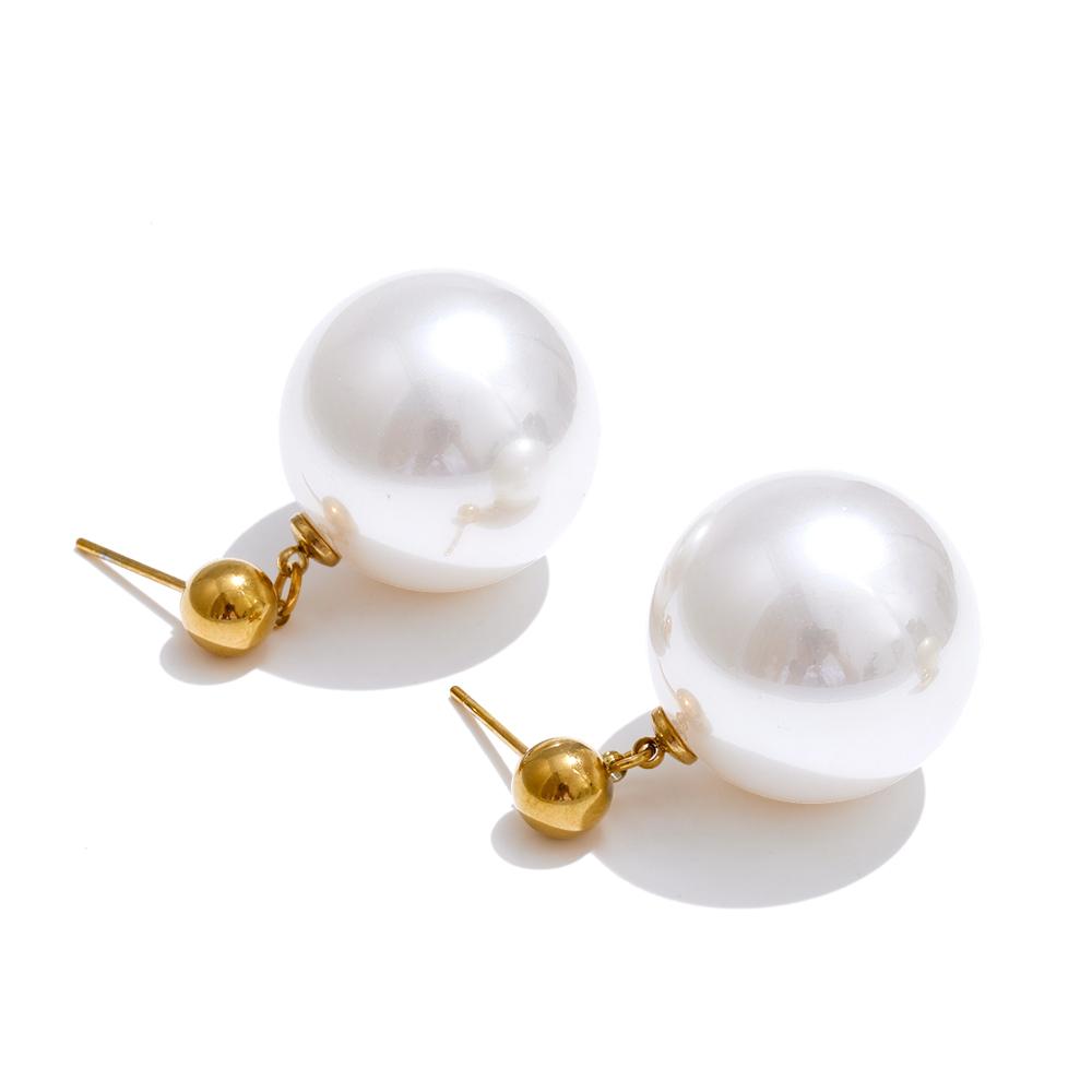 Yhpup 20*20mm Big Simulated Pearls Round Drop Earrings Vintage Stainless Steel Daily Wear Korean Jewelry Wholesale Waterproof