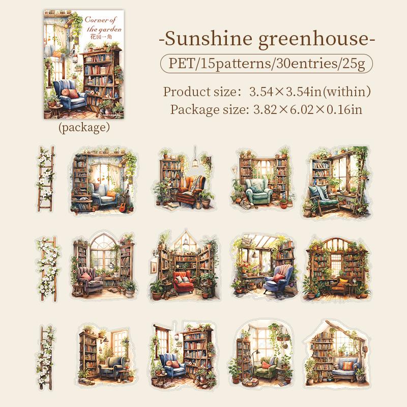 

30Pcs/bag PET Sticker Bag Lavender Rose Flower Garden Theme Diary Guka Collage Material DIY Phone Case Cup Decoration Stickers