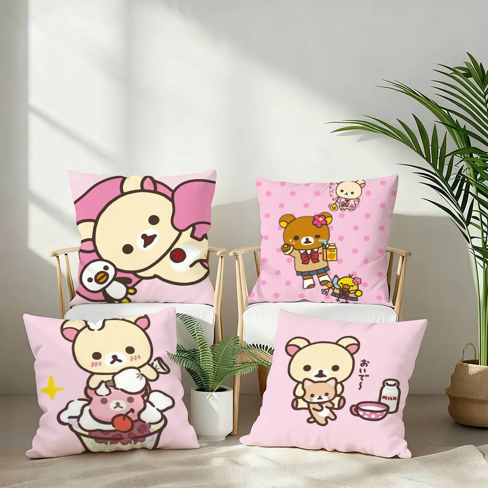 Cute Cartoon Rilakkuma Pillow Case Plush Fabric Soft Pillowcase Double Sided Print Cushion Cover Household Gifts