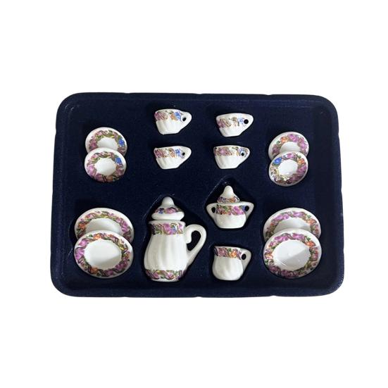 1:12 Miniature Ceramic Tea Set Gold Edge Collection Realistic Mini Teapot Cups And Saucers Micro Scene Decor for DIY Projects Collectors Kids