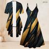 Women Plus Size Halloween Printed Two Piece Set Short Sleeve Draped Cardigan V Neck Strappy Flared Dress