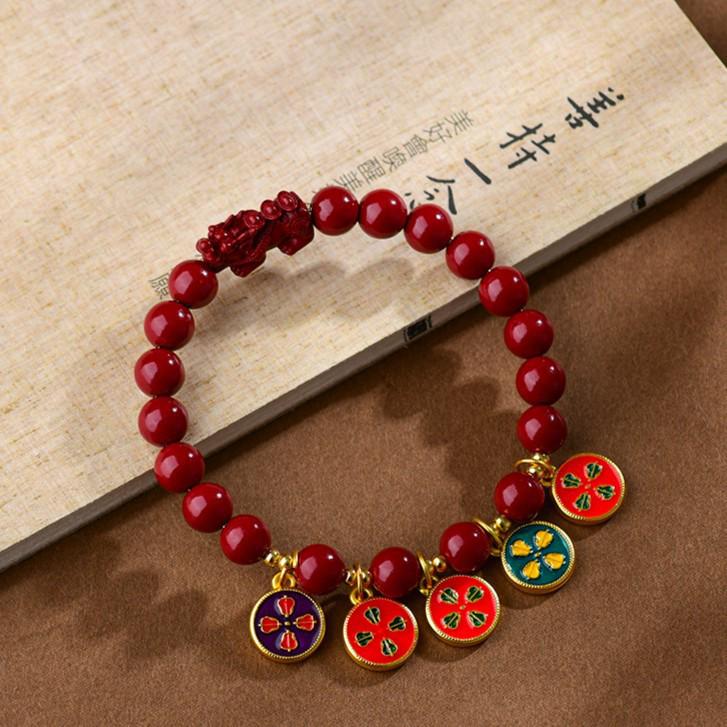 

Red Cinnabar Pixiu Ingots Bracelet: Auspicious Year of the Rat Amulet for Men and Women